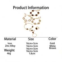 4pcs Luxurious Elegant Exquisite Sparkling Brown Sweet Clover Women's Finger Bracelet/1pc Ring Jewelry Set - Brown - View 6