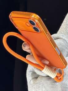 1件純色時尚極簡清新磨砂透明手機殼，附短掛繩，適用於 iPhone 11/12/13/14/15/16/16 Pro Max，舒適柔軟保護手機殼，適用於 iPhone 17/17 Pro/17 Pro Max/Air，時尚設計保護殼 - 橘色 - 查看 4