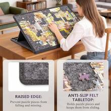 Tilting Jigsaw Puzzle Board With 2-In-1 Stand And Cover, Lightweight Felt Jigsaw Storage Table With 3 Angle Adjustable, 6 Sorting Trays For Puzzle Games Up To 1000 Pieces - Grey - View 5
