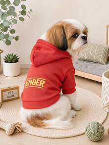PETCIRCLE 1PC Pet Clothes Small Dog Puppy Cute Pet Autumn/Winter Hooded Windproof Cold-Proof Letter Print Plain Sweatshirt Series Yellow DEFENDER + Plain Sweatshirt - Dark Red - Red - View 2