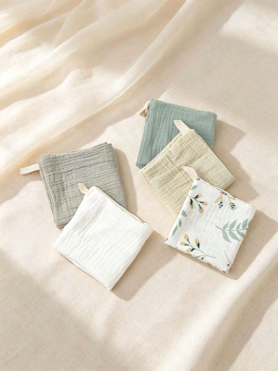 5 Packs,Baby Washcloths Muslin Cotton Face Towels, Burp Cloth, Saliva Towel, Handkerchief For Newborns Infants - Multicolor - View 1