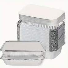 20/50Pcs Reusable Aluminum Foil Pans With Lids Food Containers - For Baking Cakes, Brownies, Bread, Meatloaf, Lasagna Or Bento Boxes - Multicolor - View 2
