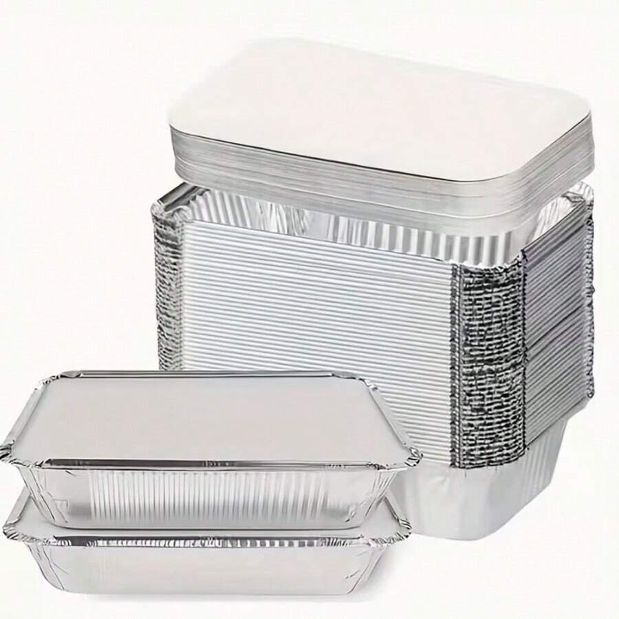 20/50Pcs Reusable Aluminum Foil Pans With Lids Food Containers - For Baking Cakes, Brownies, Bread, Meatloaf, Lasagna Or Bento Boxes