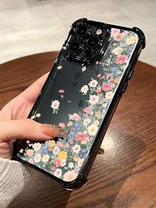 1件裝黑色電鍍護角手機殼，透明軟 TPU 全包覆設計，花卉圖案，相容 iPhone 17 Pro、16 Pro、15、14、13、12 與 11，極簡時尚防震軟殼，創意獨特，適合個人使用或作為禮物，適用所有手機顏色 - 黑色 - 查看 2