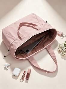 Floless Women's Handbag, Women's Laptop Business Office Bag, 14-Inch Laptop Compartment Shoulder Bag, Top Handle Bag, Casual Handbag, Large Capacity Women's Zipper Shoulder Bag, Shopping Travel Work Crossbody Bag, Eye-Catching Women's Work Bag, Women's Gift - Rusty Rose - View 1