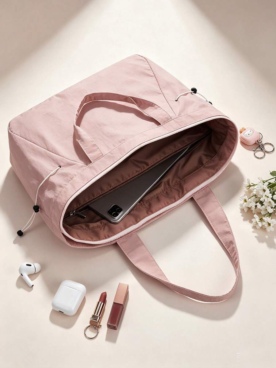 Floless Women's Handbag, Women's Laptop Business Office Bag, 14-Inch Laptop Compartment Shoulder Bag, Top Handle Bag, Casual Handbag, Large Capacity Women's Zipper Shoulder Bag, Shopping Travel Work Crossbody Bag, Eye-Catching Women's Work Bag, Women's Gift - Rusty Rose - View 1