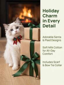 Set di 3 pezzi di costumi natalizi per animali domestici, 2 stili con collare a fiocco con campanello, bavaglino di Babbo Natale lavorato a maglia a mano, accessori fotografici per gatti e cani di piccola taglia - Multicolore - Visualizzare 4