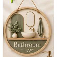 2D Flat, Single Piece Bathroom Sign - With "Bathroom" Text And Wooden Bathtub Icon - Wall-Mounted Decorative Plaque, Suitable For Home, Bathroom, Spa, Hotel - Rustic Style Toilet Door Hanging Decoration, 2D Flat Design - Multicolor - View 4