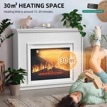 Yitahome 23 Inch Electric Fireplace Suite, Free Standing Electric Fire With Realistic Flame Effect, Timer & 16 Color LED Light Strip, 26D X 100W X 80.5H Cm - White - View 5