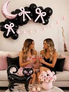 37 pièces Ensemble de ballons rose et noir pour Halloween, chat noir, lune, ballons magiques, ballons en latex noir, fête, fête de fille douce et cool, anniversaire - Multicolore - Voir 7