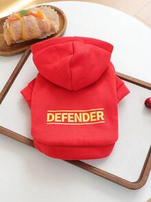 PETCIRCLE 1PC Pet Clothes Small Dog Puppy Cute Pet Autumn/Winter Hooded Windproof Cold-Proof Letter Print Plain Sweatshirt Series Yellow DEFENDER + Plain Sweatshirt - Dark Red - Red - View 4