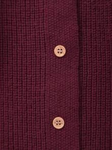 Tween Girl Colorblock Casual Versatile Daily Outing Cardigan - Burgundy - View 6