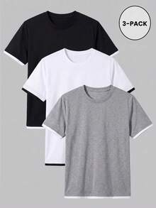 3pcs Men's Summer 2 In 1 Short Sleeve T-Shirts - Multicolor - View 1
