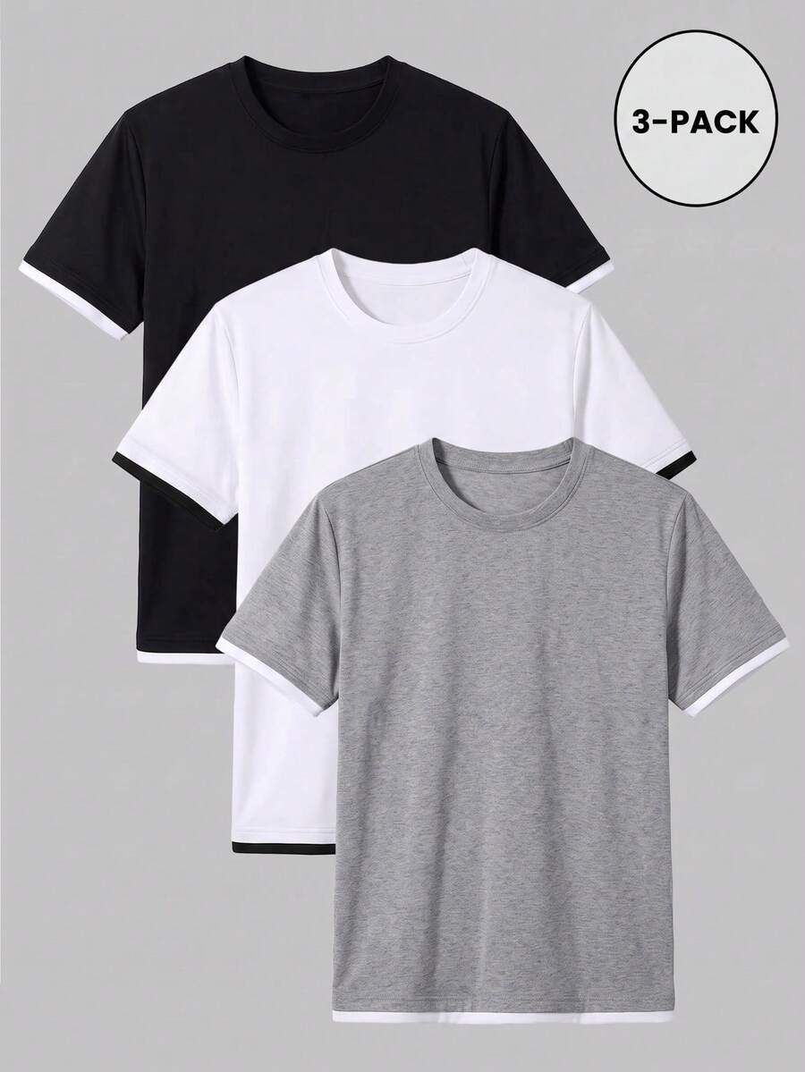 3pcs Men's Summer 2 In 1 Short Sleeve T-Shirts - Multicolor - View 1