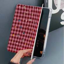 1pc Red Plaid Colorful Star 3+Y Fold Multi-Angle Magnetic Stand Tablet Protective Case, With Pen Slot And Auto Sleep/Wake Function, Compatible With IPad PRO/AIR, Pad 5/6/7, Pad, MatePad, Honor Pad - Multicolor - View 5