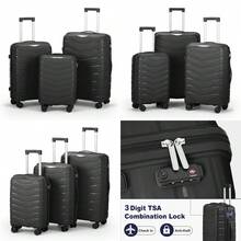 V-Striped 3-In-1 PP Trolley Case 20in 24in 28in PP Iron Trolley Classic Color - Black Grained Pattern - As Pic - View 5