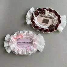 Cute Lolita Candy-Shaped Photo Card Holder, Ruffle Edge Polka Dot Organza Lace Bow Heart Decor, Sweet ID/Credit Card Sleeve, Photo Card Storage Case - Rectangle - View 9