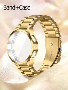 Huastonband 適用於 Galaxy Watch 4 40mm 44mm 錶帶 - Galaxy Watch 5 40mm 44mm 錶帶 - , Galaxy 6 / 7 40mm/44mm，一套適用於手錶金色錶帶錶殼，經典風格搭配，不鏽鋼金屬三節鏈錶帶附軟殼，男女通用智慧手錶配件，適合作為朋友、聚會、派對、商務活動和日常穿戴的禮物 - 金色 - 查看 10