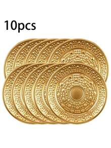 6pcs/3pcs/1pc Gold Round Rippled Stainless Steel Dinner Plate Set, 25cm/9.8in Size, Suitable For Japanese/ Home Kitchen/Restaurant/Outdoor Party Gatherings And More. Student Tableware/Party Tableware Set. - Multicolor - View 18
