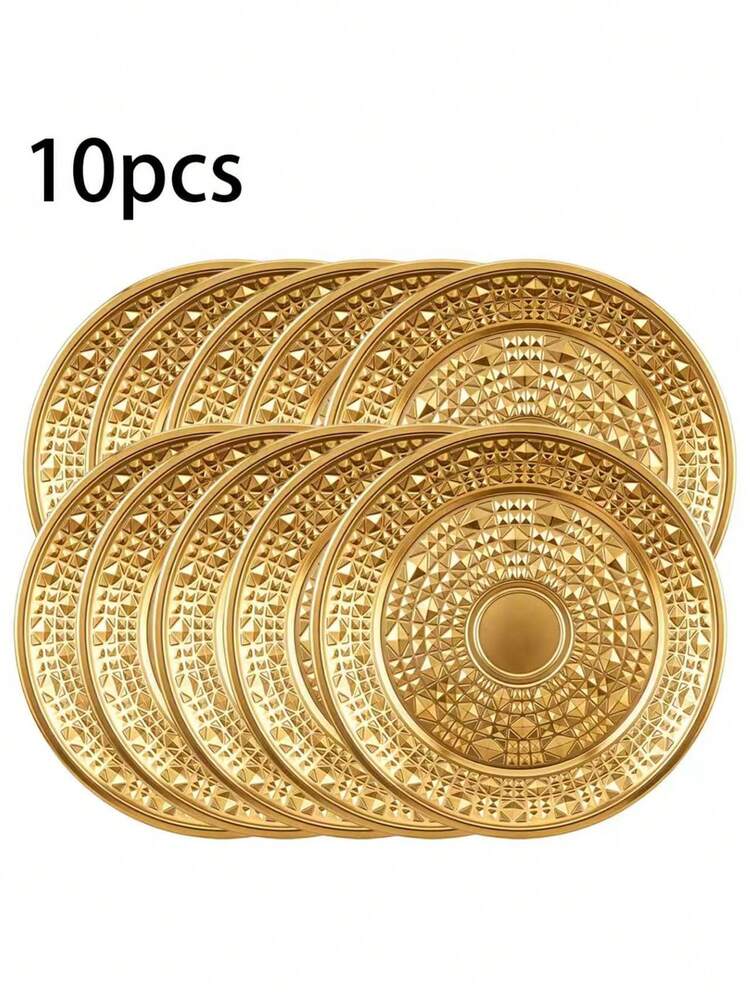 6件/3件/1件 金色圓形波紋不鏽鋼晚餐盤套裝，25cm/9.8in尺寸，適用於日式/家用廚房/餐廳/戶外派對聚會等。學生餐具/派對餐具套裝。 - 彩色 - 查看 18