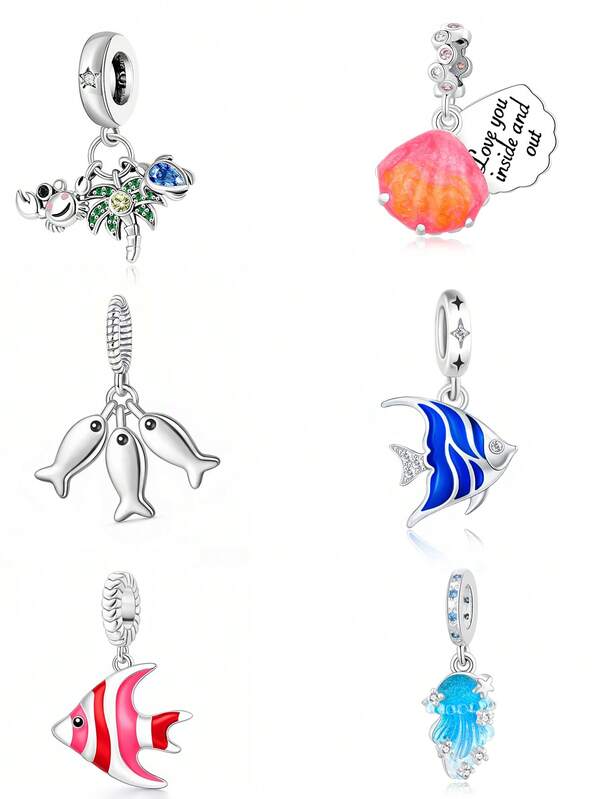 1pc Summer Beach Ocean Animal Beaded Pendant, Hanging Charm; Tropical Fish, Jellyfish, Crab, Peach Theme Beads, Compatible With Snake Chain Bracelet, Women's DIY Jewelry Gift
