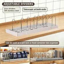 Expandable Pot And Pan Storage Rack, Telescopic Pot Lid Organizer, Kitchen Accessory, Used For Storing Pots, Pans, Lids, Plates And Cutting Boards, Suitable For Kitchen Countertop Or Cabinet Interior - White - View 18