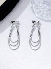 1 Pair Minimalist Multi-Layer Snake Chain Tassel Earrings For Women, Luxury High-End Long Drop Earrings, Versatile Jewelry For Daily Wear & Banquets - Silver - View 5