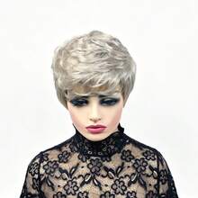 Premium Human Hair Short Pixie Cut Wig For Women, Layered Short Pixie With Bangs, No Lace No Glue Fully Machine Woven, Soft Rose Mesh Cap, Suitable For Daily Summer New Style Fashion 4/27 Highlighted Human Hair Wig - Multicolor - View 8