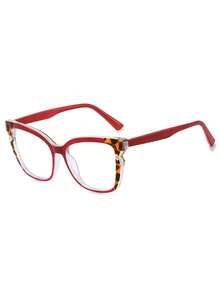 1 Pair Women's Dopamine Color Block Cat Eye Frame Sweet Style Non-Prescription Glasses - Red Leopard Print - View 2