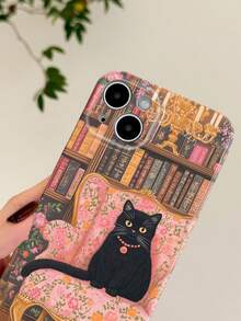 1pc Oil Painting Hand-Drawn Vintage British Study Cat Pattern Perforated Glossy Film Full Coverage Hard Phone Case Compatible With Samsung/ 11/12/13/14/15/16/17 Pro Max - Multicolor - View 4