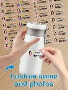 60 piezas Pegatinas transparentes personalizadas con nombre & foto - 25 estilos, Pegatinas transparentes impermeables personalizadas con etiquetas de nombre para jóvenes - Multicolor - Ver 16