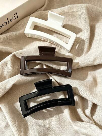 3pcs/1pc Women's 13cm/5.12in Square White Black Brown Glossy Lightweight Plastic Hair Claw Clip Fashion Versatile Premium Elegant Minimalist Solid Color Hair Accessory Suitable For Thick Coarse Hair Daily Outing Casual Party Commute Vacation Hair Tie Ponytail Bun Face Washing Bathing Makeup Outfit Matching Hair Clip