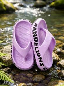 HAHABOBO Sandal Jepit Anak Satu Bagian dari EVA Cetak, Sandal Platform dengan Dekorasi Huruf 3D di Samping, Cocok untuk Musim Panas, Pantai, Berkemah, dan Pemakaian Sehari-hari - Purple - View 4