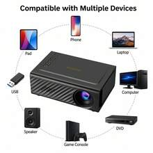 Proyektor Portabel, Mendukung 1080P, Koneksi USB, Kontrol Jarak Jauh - Kompatibel dengan Smartphone, Tablet, Laptop, TV Stick, dan USB Drive, Pemasangan di Meja, Kontrol Tombol, Input HDTV, Resolusi Asli 720P (Tanpa Bluetooth, Tanpa WiFi) - Hitam - View 7