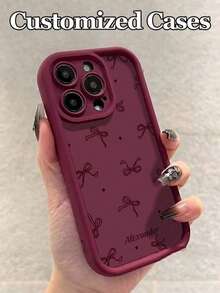 精緻金色圓點迷你點可客製化手寫姓名手機殼，個性化優雅手寫文字女士日常時尚禮物防摔磨砂手機殼，適用於 iPhone 系列與 Galaxy - 酒紅色 - 查看 4