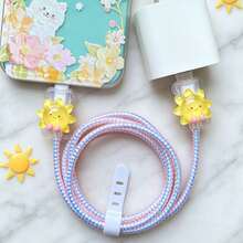 Protectores de cable para cargador de , protector de cargador con patrón adorable, salvador de cable de teléfono y sujetador USB compatible con iPhone 16 15 14/13/12/11 Pro Max - Multicolor - Ver 4