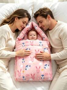Infant Sleeping Bag With One-Piece Swaddle Design, Tall Hooded Wrap, Effectively Prevents Startle Reflex And Kicking Off Blanket, Giving Baby A Sense Of Security Like Mother's Embrace. Selected 4 Soft Cute Cartoon Prints (Giraffe Nest / Blue Dinosaur / Pink Rabbit / Light Blue Cloud Bear), Soft And Breathable, Warm Filling Without Sweating, Suitable For All Seasons. Side Zipper Design Convenient For Diaper Changes, Practical For Newborn Sleep, Soothing, And Outings, - Multicolor - View 2