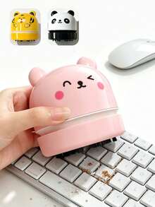Cute Cartoon Mini Desktop Vacuum Cleaner, Portable Table Dust Sweeper With Nylon Brush, Small Debris Eraser Vacuum For Pencil Shavings, Keyboard, Office & School Study Use - View 1