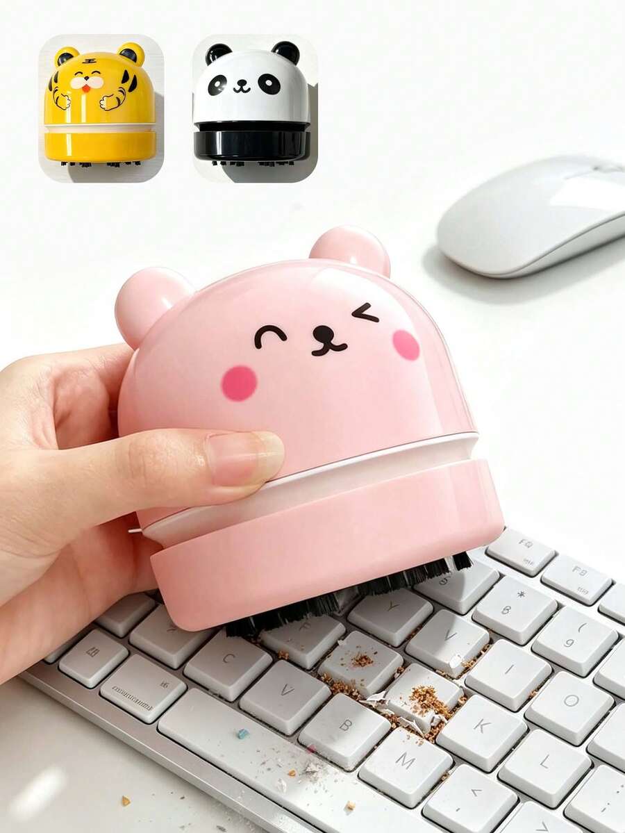 Cute Cartoon Mini Desktop Vacuum Cleaner, Portable Table Dust Sweeper With Nylon Brush, Small Debris Eraser Vacuum For Pencil Shavings, Keyboard, Office & School Study Use - View 1