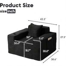 Compression-Boneless 95" L-Shaped Cloud Sectional Sofa With Oversized Chaise, Modular 3-Seater Corduroy Couch For Living Room & Bedroom, Deep Seat No Assembly Required - Black - View 12