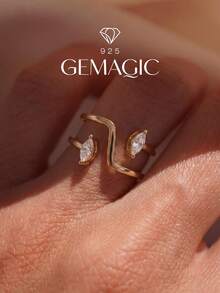 1pc Classic & Elegant 925 Sterling Silver Asymmetrical Cubic Zirconia Eye-Shaped Ring, Suitable For Women To Attend Parties And Balls, An Anniversary Gift For Girlfriend - Linear Marquise Ring - View 2