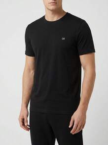 Calvin Klein Logo系列男士100%純棉圓領T卹，黑色圖案Logo T卹，日常必備短袖T卹，簡約NP2794O-001 - 黑色 - 查看 1