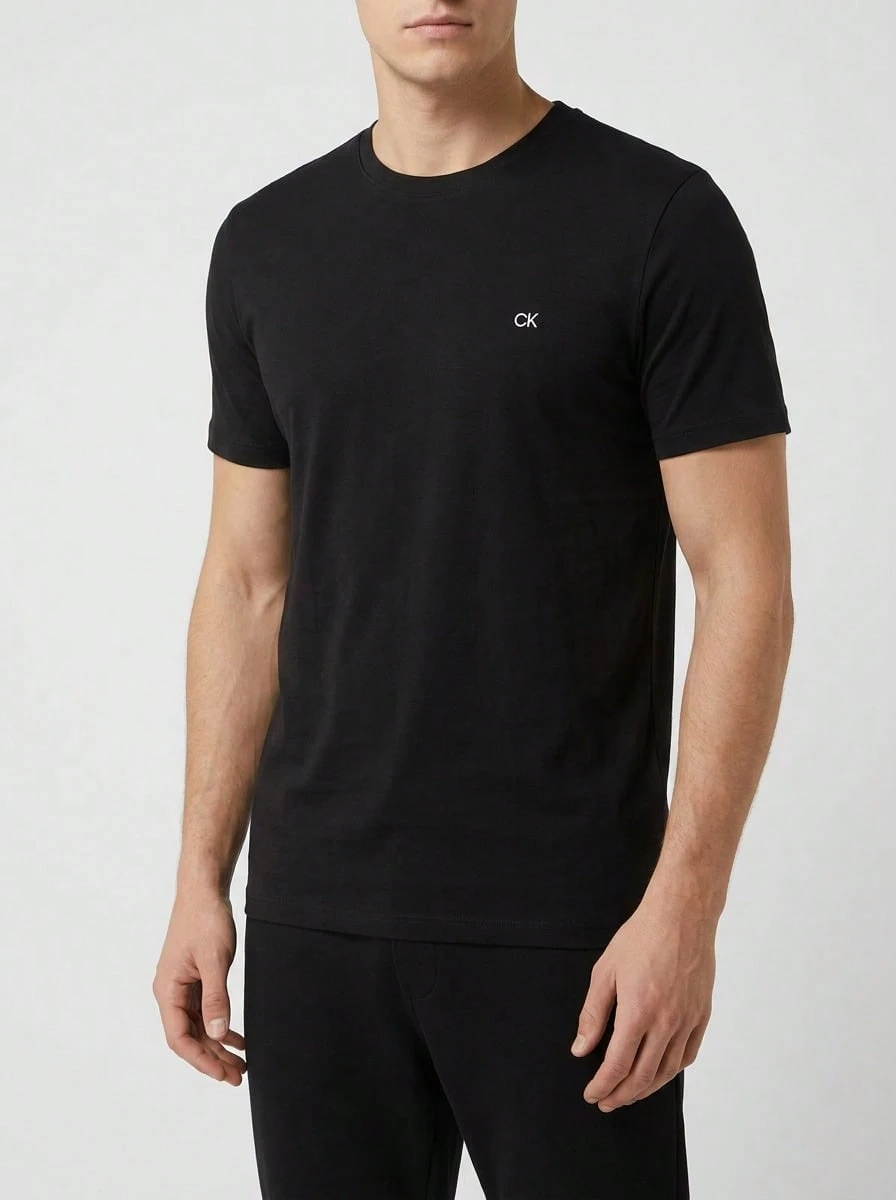 Calvin Klein Logo系列男士100%純棉圓領T卹,黑色圖案Logo T卹,日常必備短袖T卹,簡約NP2794O-001 - 黑色 - 查看 1