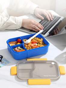 1 pieza Fiambrera para adultos, Caja bento transparente de 3 compartimentos, Fiambrera de gran capacidad de una sola pieza, Diseño a prueba de fugas, Incluye utensilios, Caja para aperitivos, Adecuada para comer al aire libre, Oficina, Uso escolar, Suministros de cocina, Esencial para la vuelta al colegio - Multicolor - Ver 3