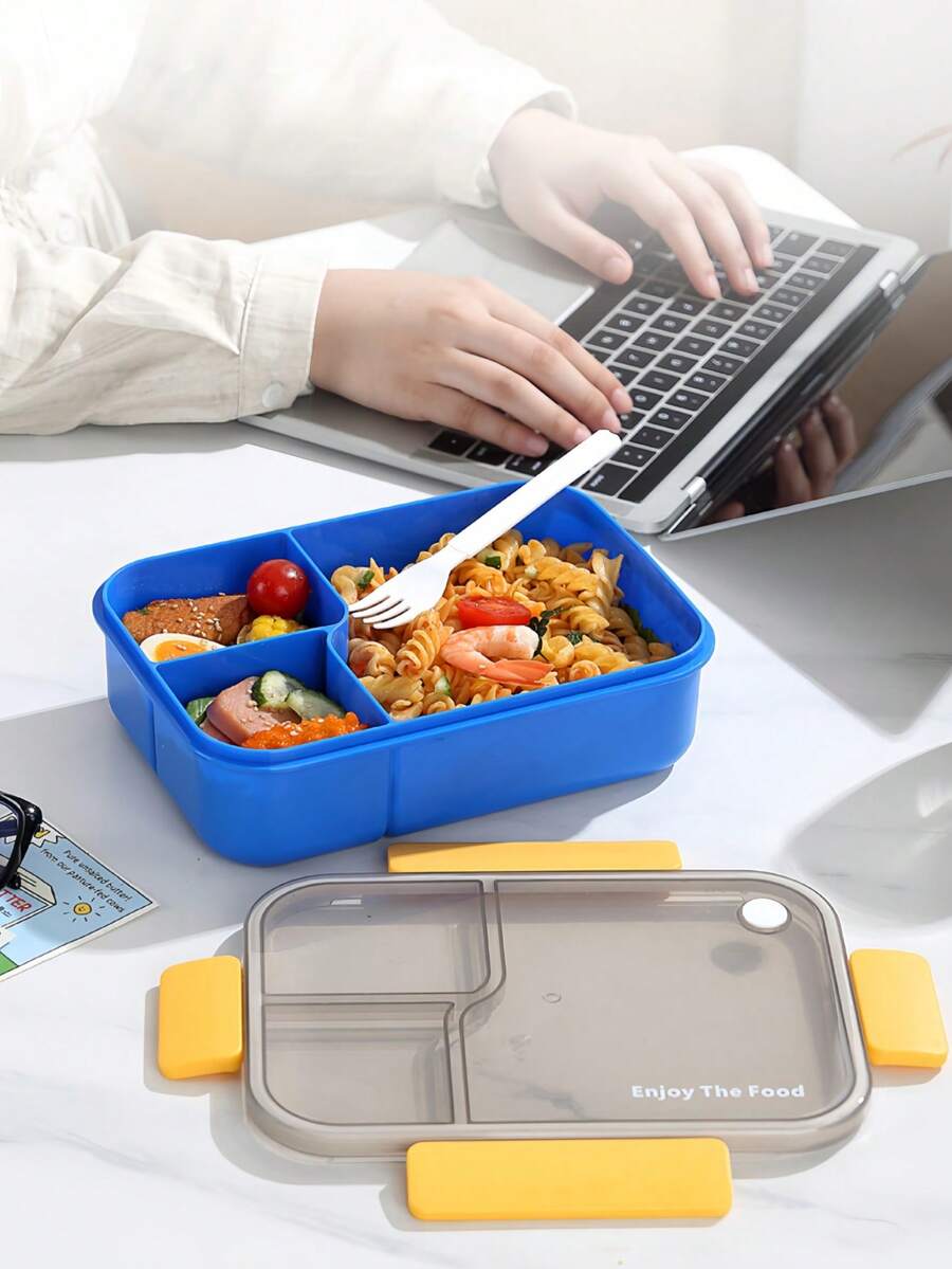 1pc Adult Lunch Box, 3-Compartment Transparent Bento Box, One-Piece Large Capacity Lunch Box, Leak-Proof Design, Comes With Utensils, Snack Box, Suitable For Outdoor Dining, Office, School Use, Kitchen Supplies, Back To School Essential - Multicolor - View 1