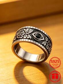 1pc Engraved Horus Eye Rose S925 Sterling Silver Ring, Versatile Hand Accessory For Daily Wear And Anniversary Gift Exchange, Comes With Gift Box - Silver - View 6
