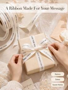 Customized Ribbon, 25mm Personalized DIY Ribbon, Gift Packaging, Birthday, Wedding, Anniversary, Woven Ribbon Bow Decoration Gift, School Supplies, Back To School Season - Multicolor - View 3