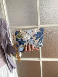 1pc Multi-Color Sequin Patchwork Embroidered Women's Clutch Envelope Bag, Minimalist Evening Bag For Date, Party, Daily Shopping, Holiday Gift, Fashion Asymmetrical Floral Patchwork Wrist Bag - Multicolor - View 9