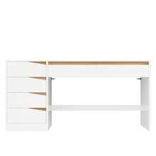 Desk 140x50 Cm With 5 Drawers, White/Oak Effect, Modern Computer Desk With Extra-Large Work Surface, Dressing Table With Storage, Desk For Remote Work, Bedroom And Office - A - View 6