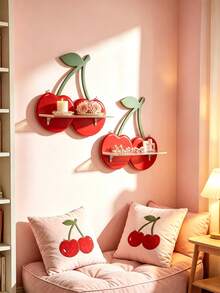 2pcs/Set Cherry Shaped Wall-Mounted Floating Shelf Set, Red Cherry Decor With Green Stem And Pink Fruit Home Decor Set, Bohemian Elegant Style Jewelry & Cosmetics Storage Rack, Easy Installation, Suitable For All Seasons, Perfect For Living Room, Bedroom, Bathroom, Vanity, Closet, Home Decor, Living Room Decor, Room Decor, Christmas Decor, Ramadan Decor, Perfect Gift, 1pc - Multicolor - View 8